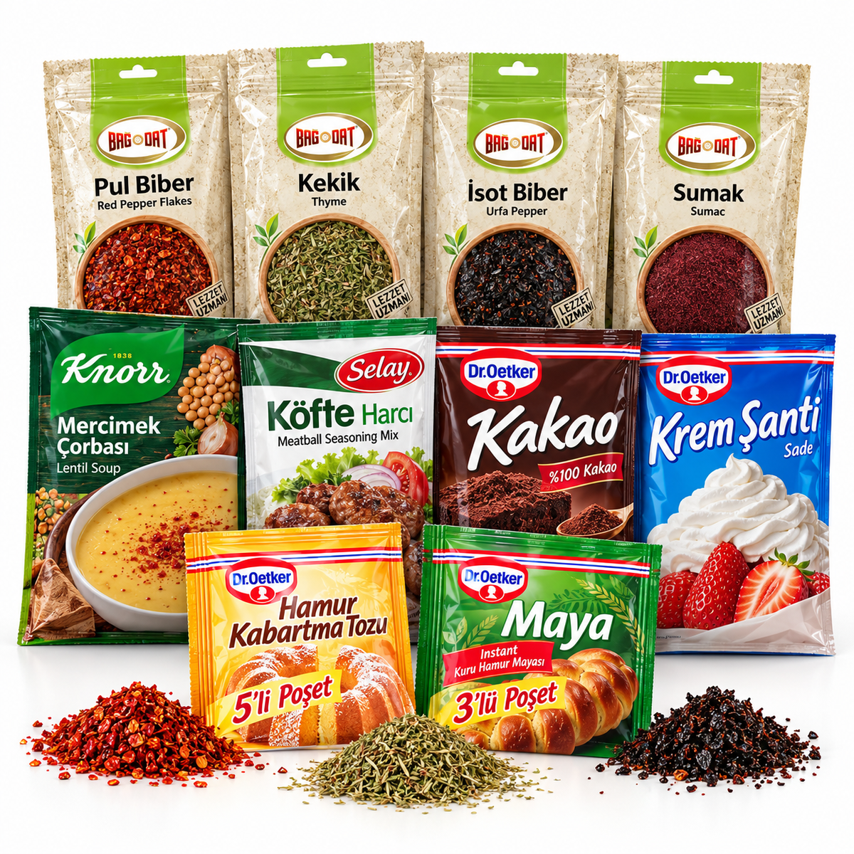 Spices, Baking & Cooking Aids product assortment on a white background
