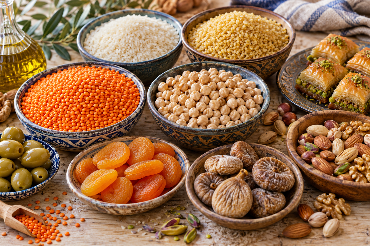 Lentils, rice, bulgur, nuts and Turkish pantry foods