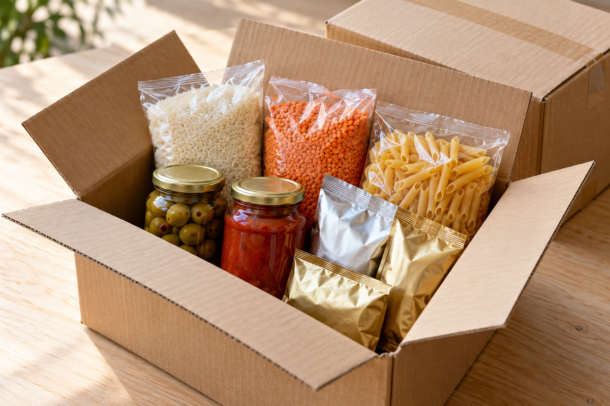 Food products packed together in a wholesale case
