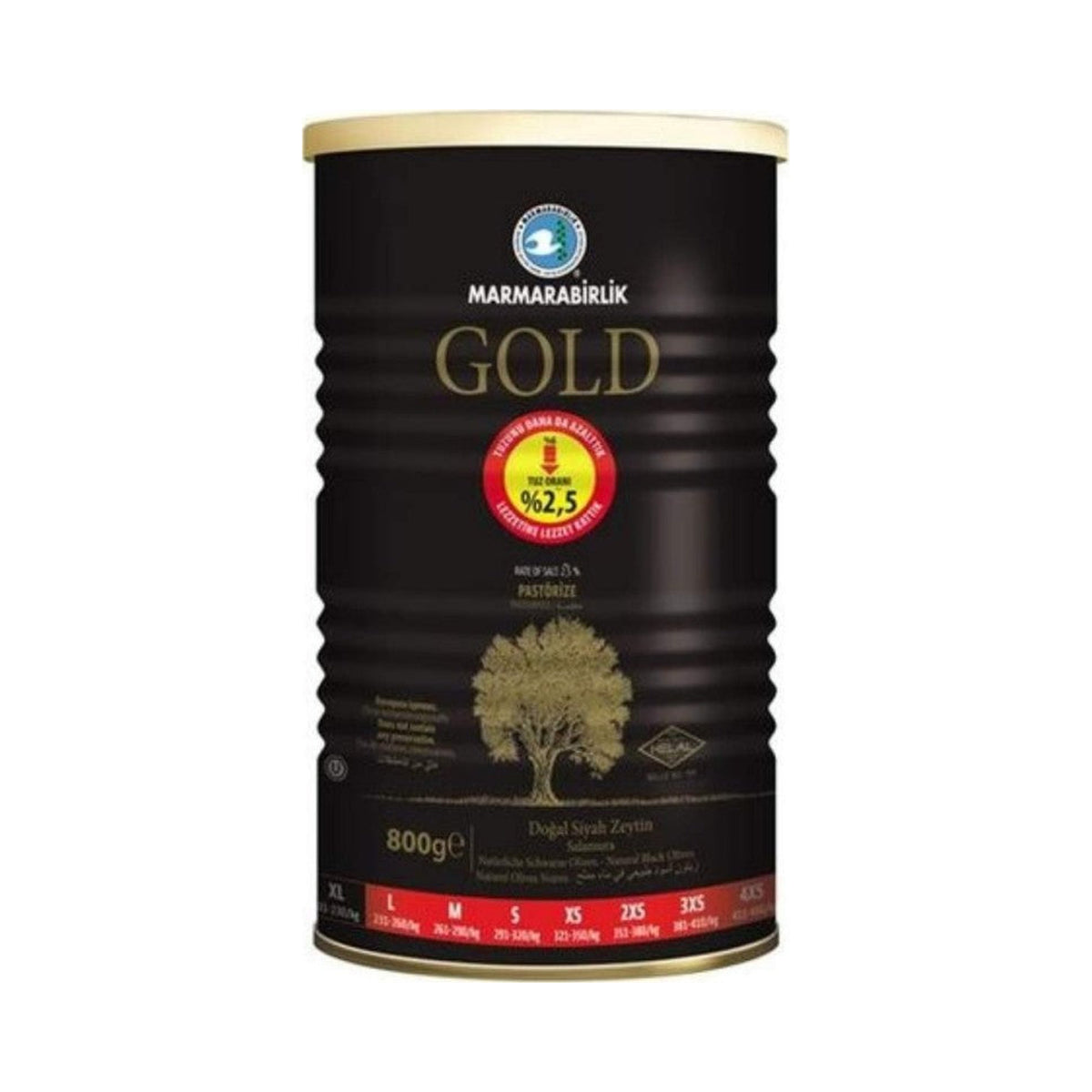 Marmara Birlik 800 g Black "Salamura Gold XL 201-230" Type Olives In Brine In Tin Can
