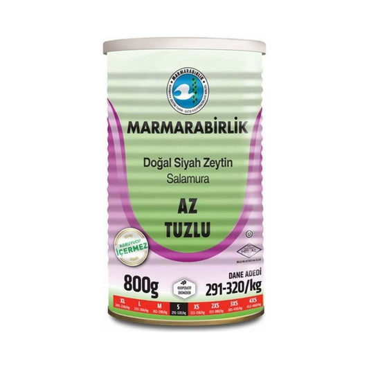 Marmara Birlik 800 g Low Sodium "Salamura S 291-320" Style Black Olives In Brine In Can