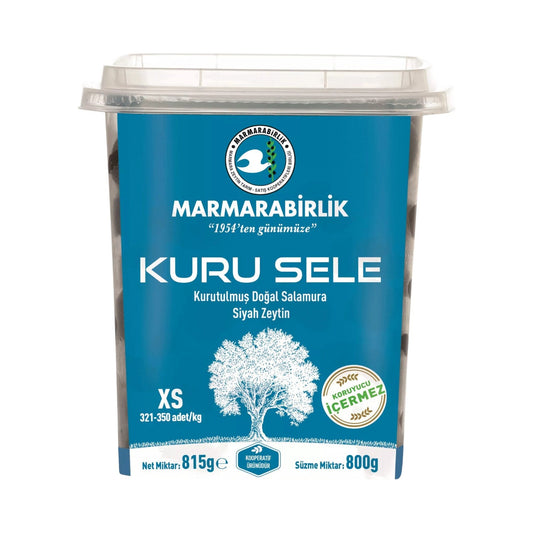 Marmara Birlik 800 g "Kuru Sele XS" Type Black Olives Size In Plastic Jar