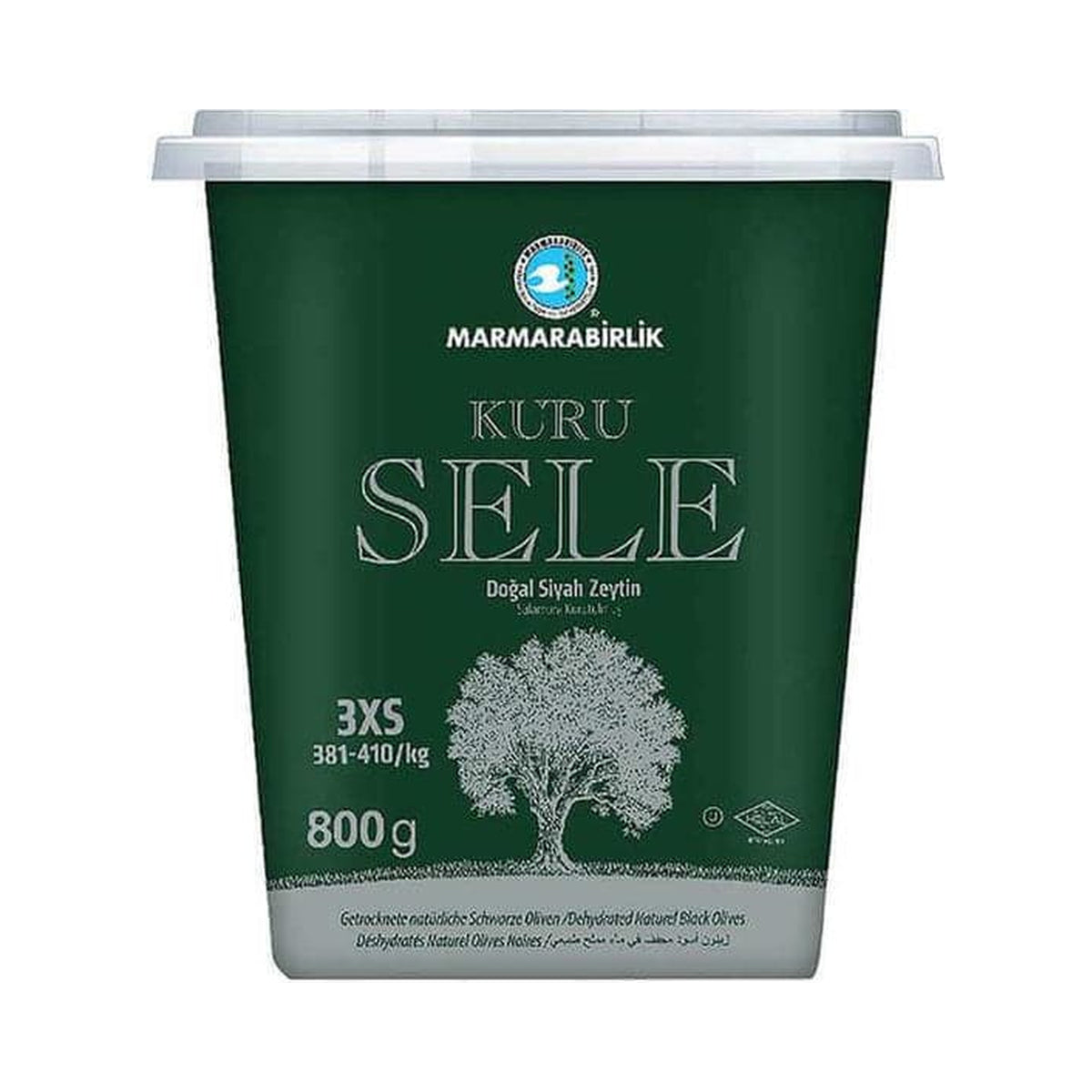 Marmara Birlik 800 g "Kuru Sele 3XS" Type Black Olives Size In Plastic Jar