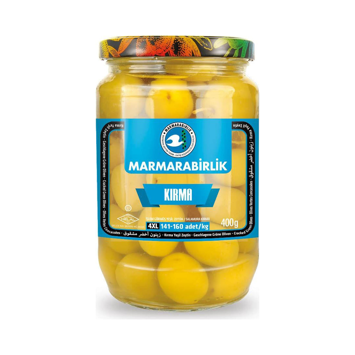 Marmara Birlik 400 g Green Split Green Olives In Brine In Glass Jar Max Acidity 2%, Max Salt % 6