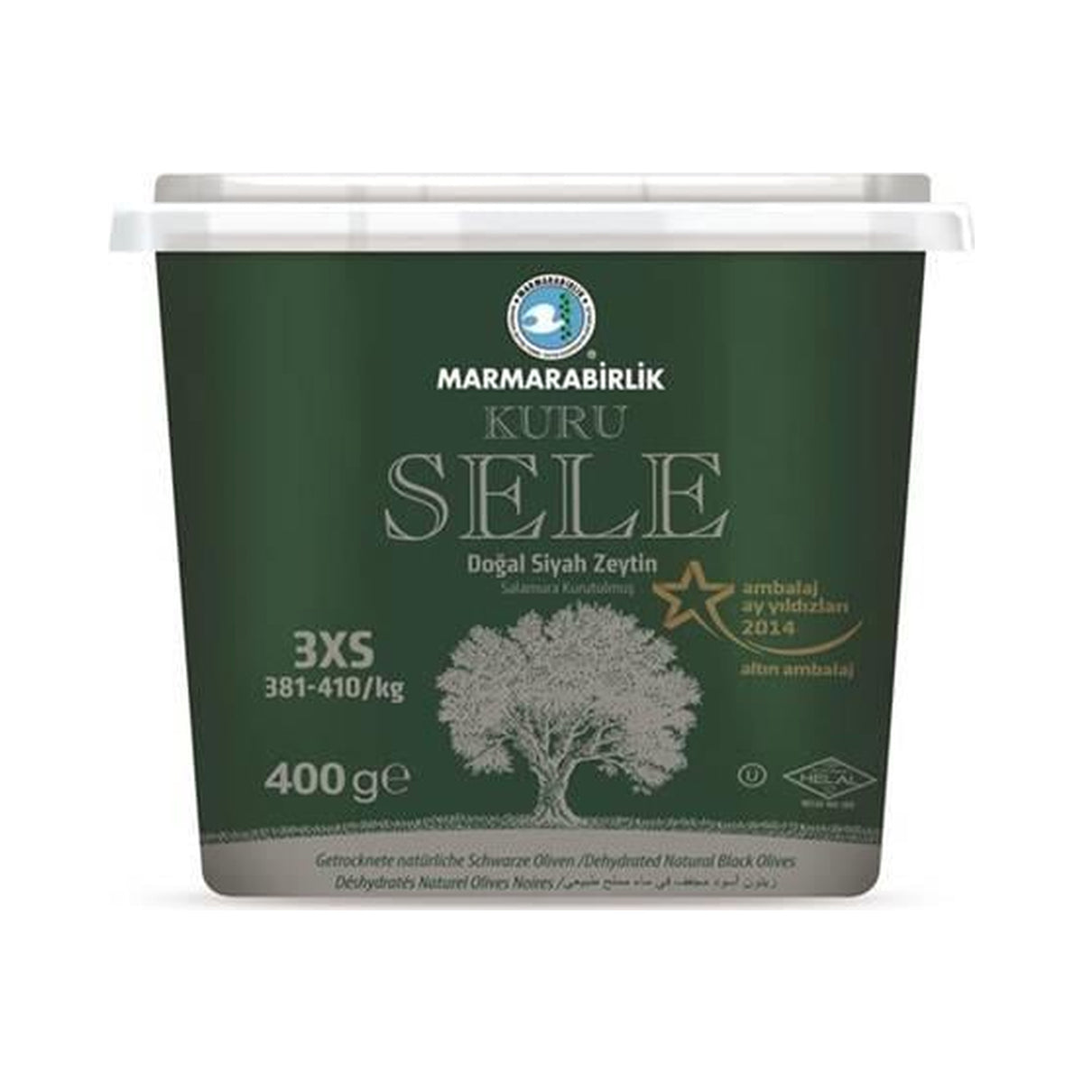 Marmara Birlik 400 g "Kuru Sele 3XS" Type Black Olives Size In Plastic Jar
