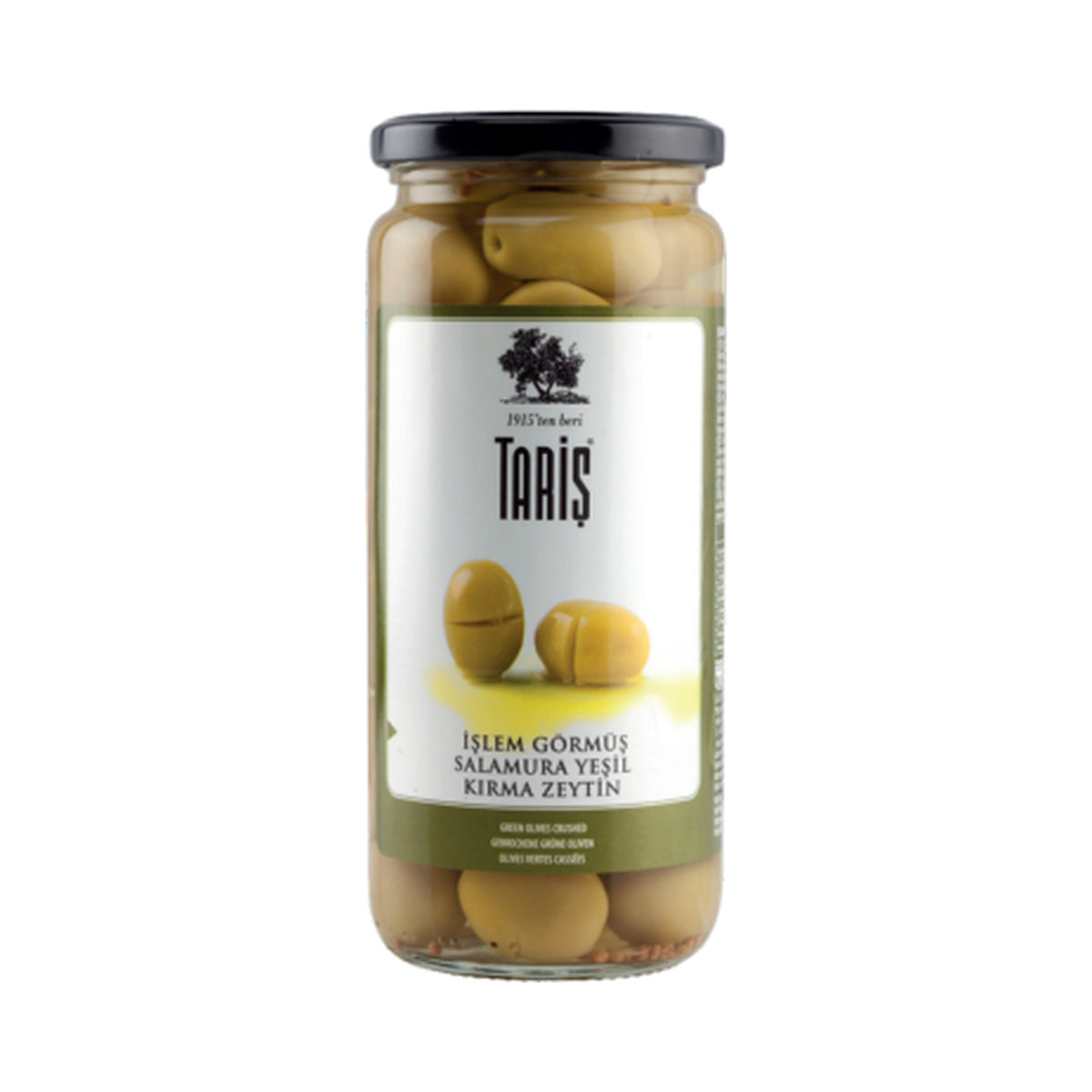 Taris Cracked Domat Green Olives (140-160) in Glass Jar 500 ml (Case of 12)