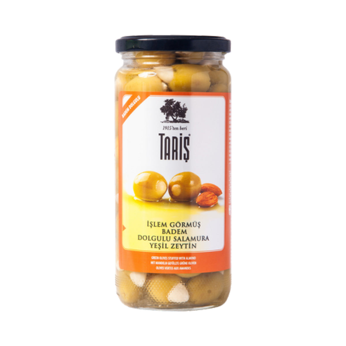 Taris Almond Stuffed Green Olives (180-200) in Glass Jar 500 ml (Case of 12)