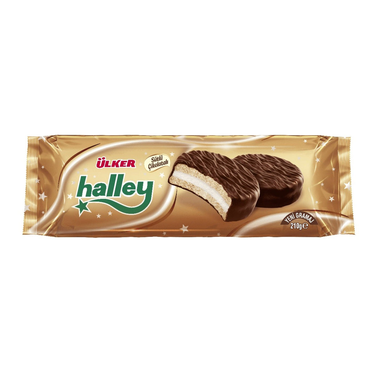 Ulker Halley classic milk chocolate marshmallow sandwich biscuits — 210 g pack