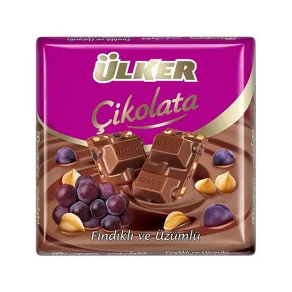 Ulker milk chocolate square with hazelnuts and raisins — product packaging