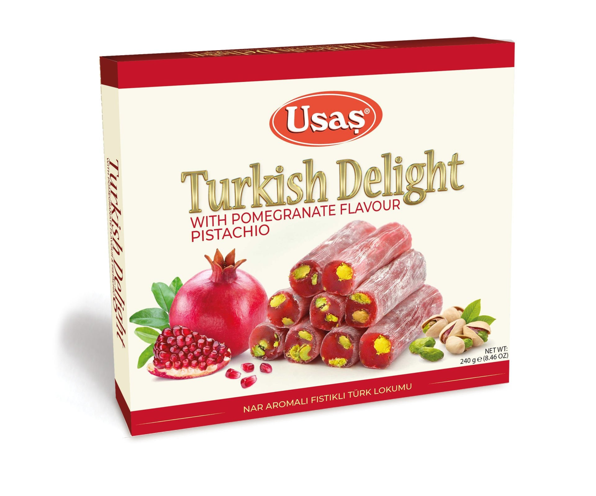Usas Pomegranate and Pistachio Roll Turkish Delight 240 g (Case of 12)